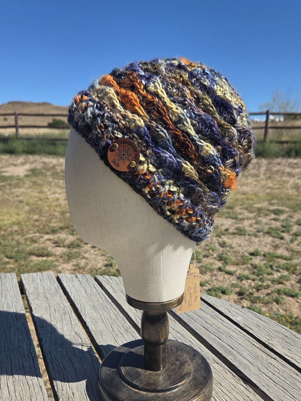 Artisan Handmade Soft Wool Blend "Starry Night Pumpkin Patch" Crochet Beanie Hat